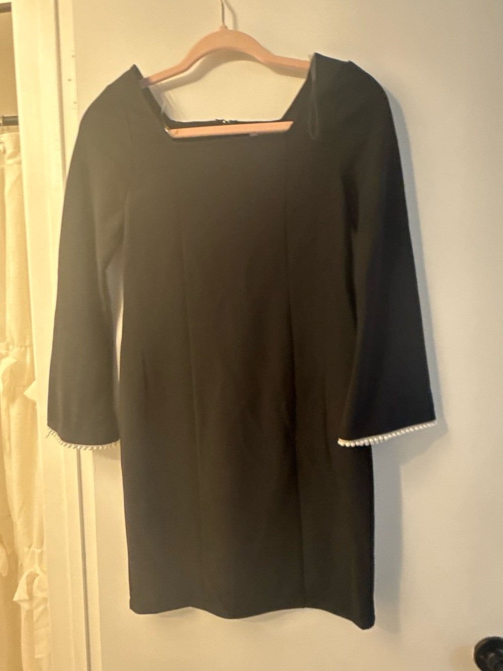 Speechless Black Square-Neck Sheath Dress with Pearl Cuff Trim